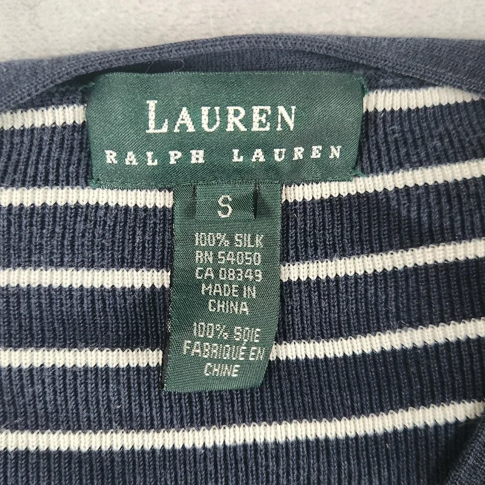 LRL Ralph Lauren Silk Navy White Striped Cardigan Sweater S Quiet Luxury Nautica